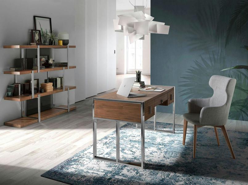 Angel Cerdá Walnut and chrome-plated steel desk 3135