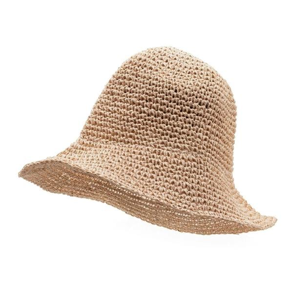 Rose blush woven straw floppy sun hat with wide brim, front view