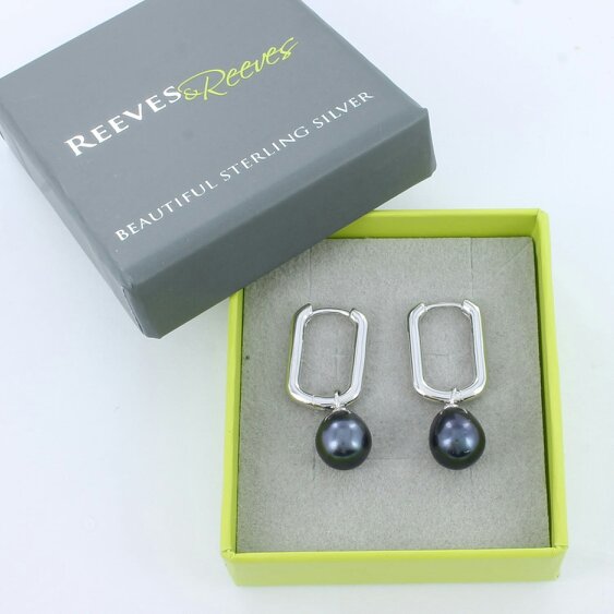 Reeves & Reeves Square Peacock Pearl Hoop Earrings