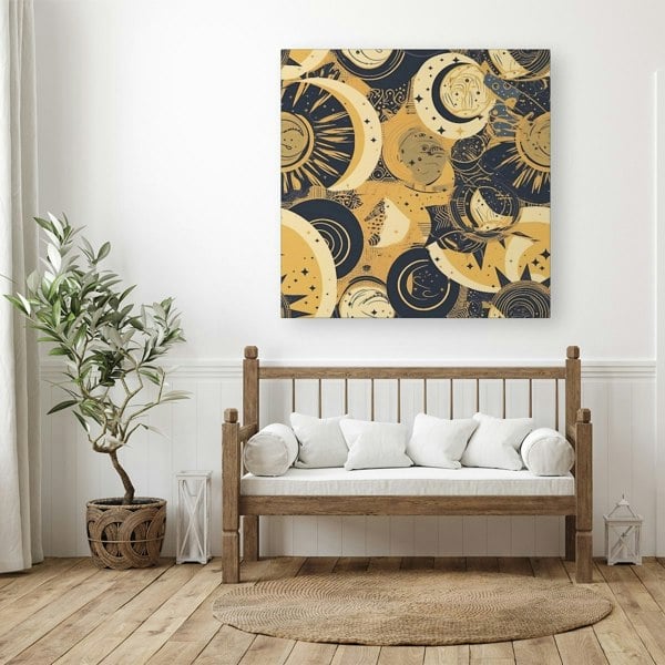 Warren Reed Blue Gold Moon and Sun Canvas