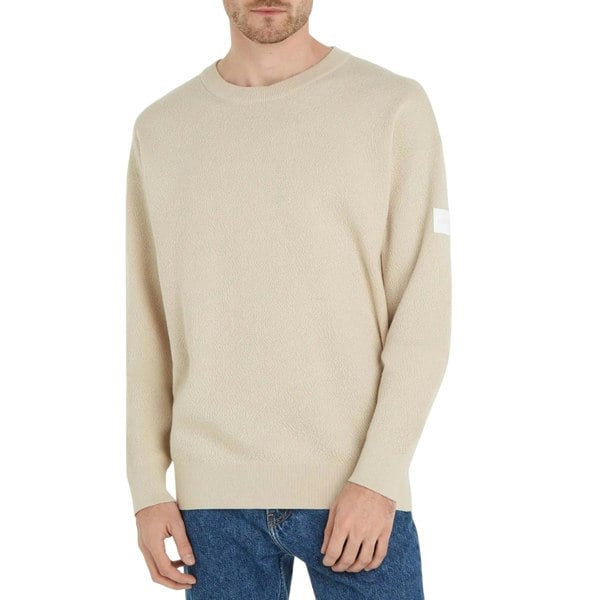 Calvin Klein Mens Natural Structure Crew Neck Sweatshirt - Beige