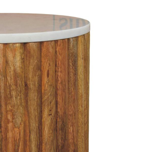 Artisan Furniture Solid Mango Wood Fluted Marble Side Table