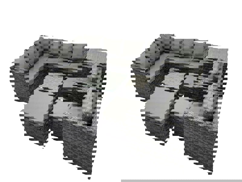 Fimous Rattan Garden Furniture Patio Furniture Sets with Corner Sofa Square Coffee Table 3 Footstools Side Table Dark Grey Mixed