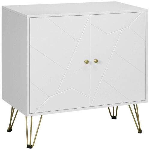Wyld Haus Vifiva White Slim Sideboard With Gold Hairpin Legs 2 Doors