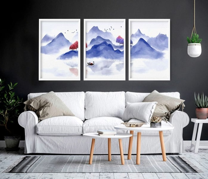 Wall pictures for living room | set of 3 Japanese wall art