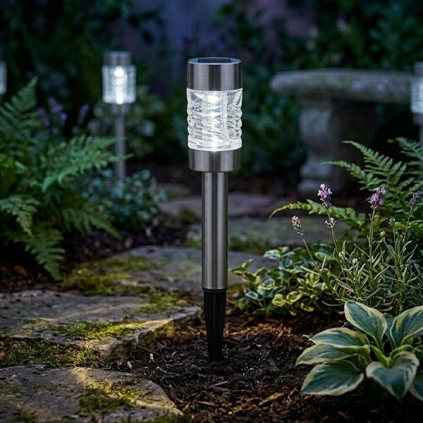 Pack of 4 Martini Solar Outdoor Lights, Stainless Steel, Bright White LED