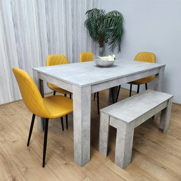 Kosy Koala Wooden Rectangle Dining Table Sets with Set of 4 Chairs, Grey and Mustard