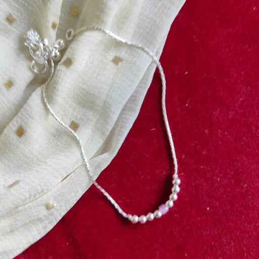 The Colourful Aura 925 Silver Pink Silver Round Ball Thin Payal Anklet