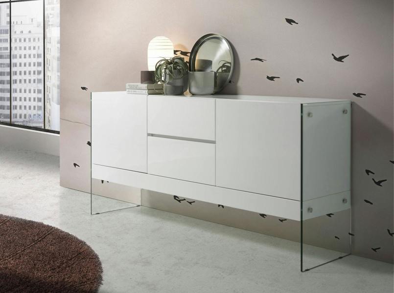 Angel Cerdá White Wood and Tempered Glass Sideboard 3063