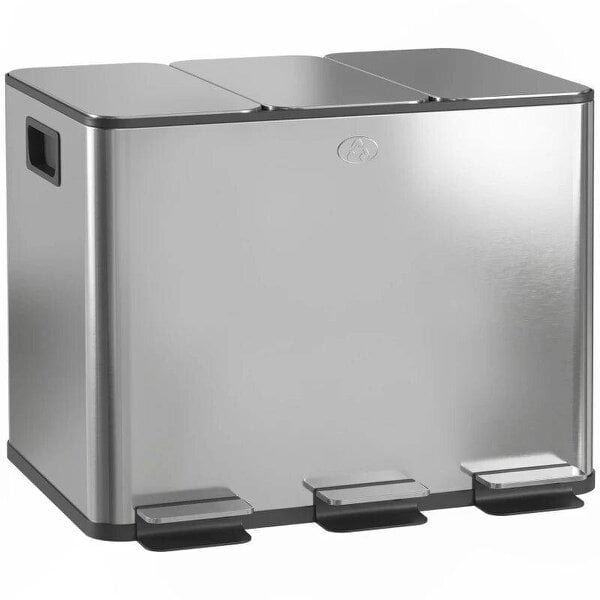 3 x 20L Pedal Bin, Steel Triple Kitchen Bin with Soft Close Lid, Removable Inner Buckets, Fingerprint-Proof, Silver Tone