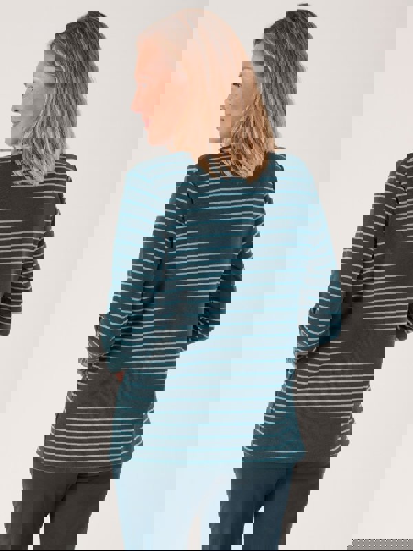 PennyPlain Striped Funnel Neck Top - Peacock