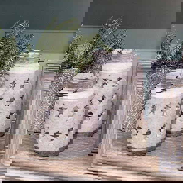 Hill Interiors Bloomville Stone Star Candle Lantern - Stone - 