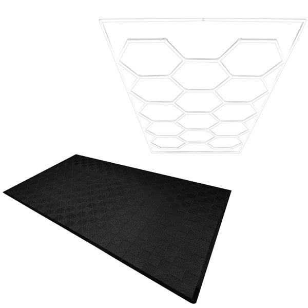 Monstershop Hexagon LED Light & Vented Garage Floor Tiles x 120 With Edges - Black