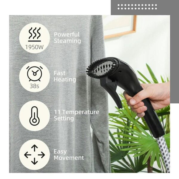 Bobobiy Clothes Steamer with Adjustable Pole Clothes Steamer 11 Steam Levels 41-110 cm Black