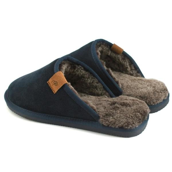 Eastern Counties Leather Mens Ellis Sheepskin Slippers - Navy - 
