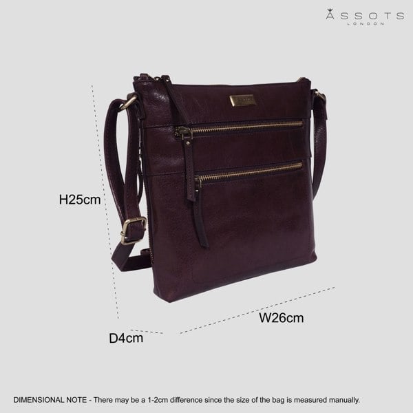 Assots London 'CORI' Plum Waxy VT Vintage Real Leather Crossbody Bag