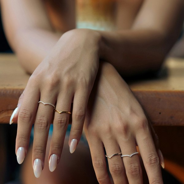 Spero London Sterling Silver Wishbone Stacker V Ring Set