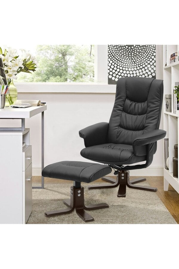 Living and Home Black PU Leather Adjustable Swivel Recliner with Footstool