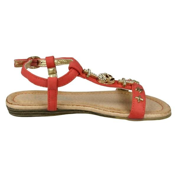 Spot On Girls Spot On Casual T-bar Sandals With Skull And Cross Detail