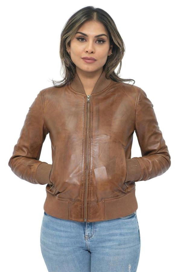 Infinity Leather Womens MA-1 Leather Bomber Jacket-Abbotsford