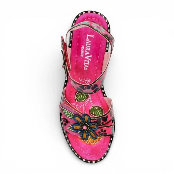 Laura Vita Ballon 08 - Women's Pink Floral Leather Wedge Sandals