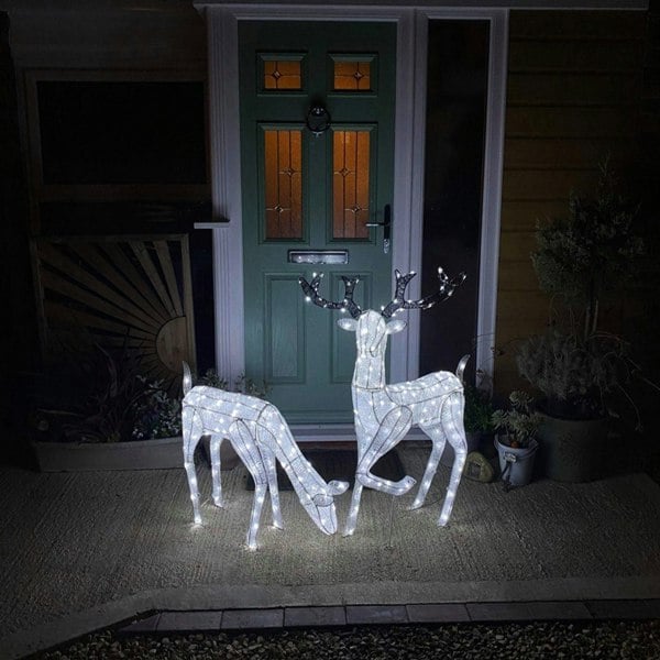 Monstershop Large Light Up Christmas Stag & Doe Reindeer Decoration Set - White