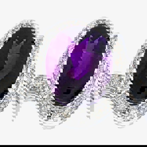 T. H. Baker 9ct White Gold Oval Amethyst & 0.10ct Diamond Ring PR07641W AM