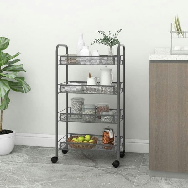Berkfield 4-Tier Kitchen Trolley Grey 46x26x85 cm Iron
