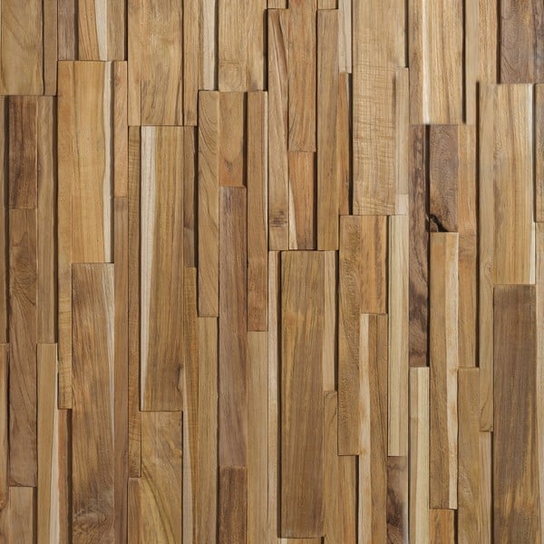 Wallsupply UltraWood Firenze XL Solid Teak Wood Panels, internal External Wall Cladding 3D Interlocking Tiles, 10pcs 1.4m²