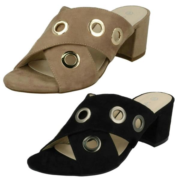 Anne Michelle Ladies Anne Michelle Mid Heel Cross Over Vamp Mules