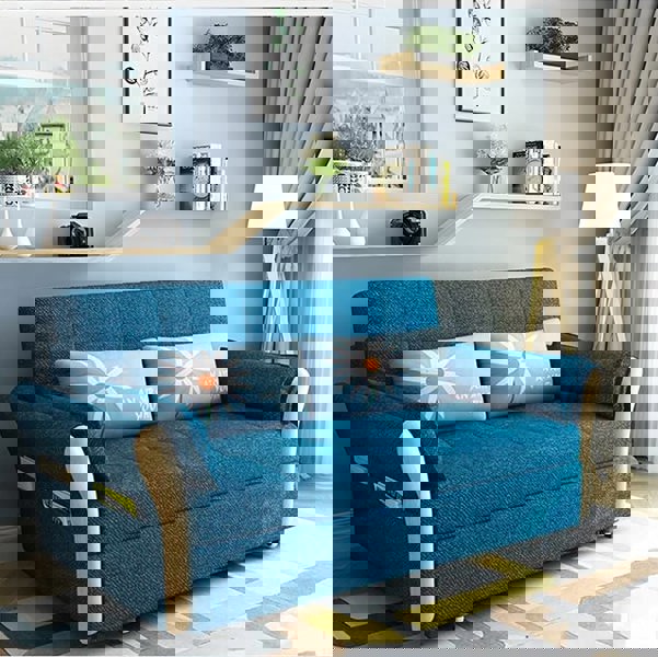 SB152 Two Seater Sofa Bed, Blue-Weilai Concept-Dark Blue ( Made to order )-126cm (with one drawer)-Weilai Concept