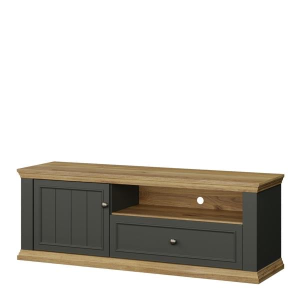 Furniture To Go Pontypool TV Unit with Drawer & Open Shelf in Grey and Mauvella Oak