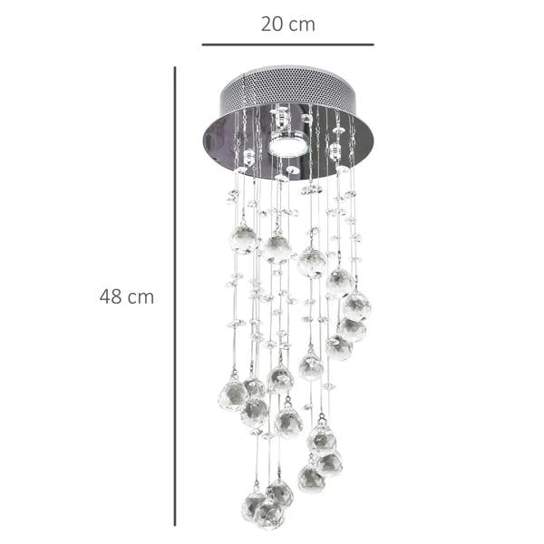 Silver crystal ceiling light chandelier with cascading hanging clear crystal strands