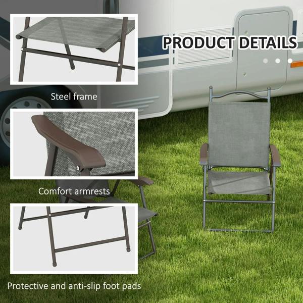 Dark grey folding garden chair with steel frame, mesh seat, and comfort armrests