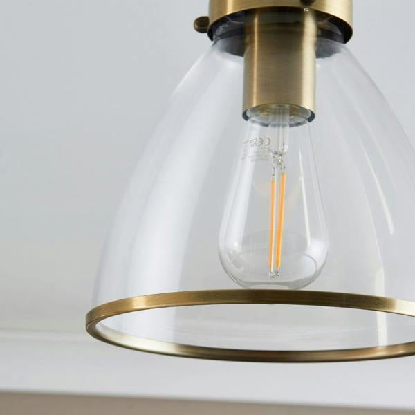 Pagazzi Lighting Brunswick Antique Brass & Glass Flush Ceiling Light