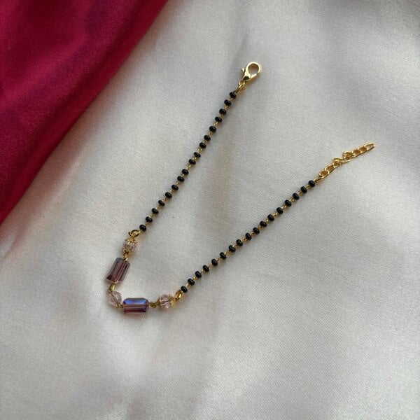 The Colourful Aura Minimalistic Black Beaded Crystal Slim Mangalsutra bracelet