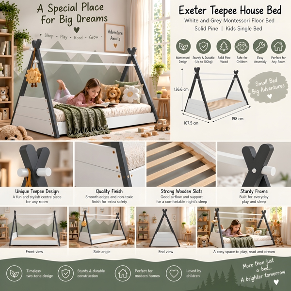 Maserri EXETER Montessori Style House Bed for Girls and Boys
