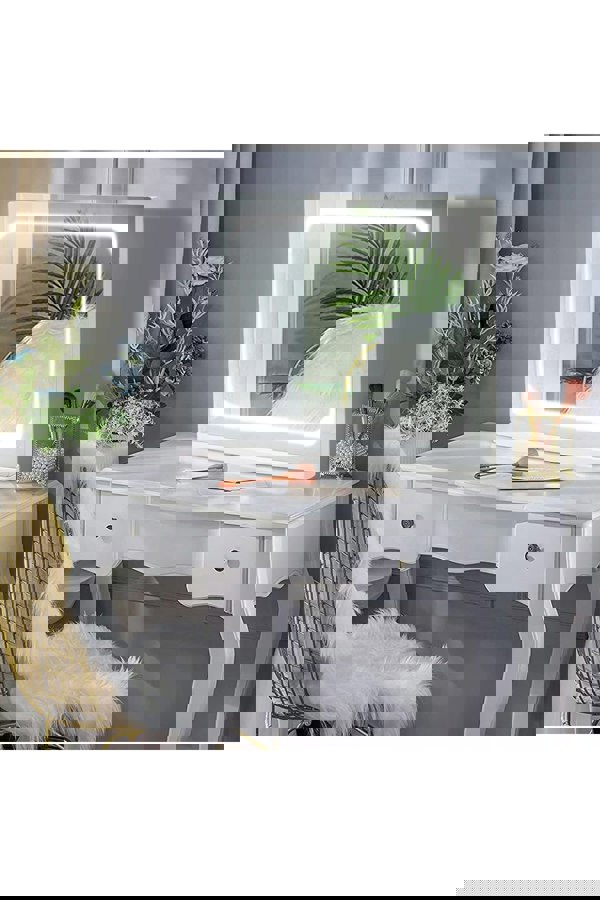 Living and Home Hollywood Dressing Table Lighted Vanity Desktop Makeup Mirror