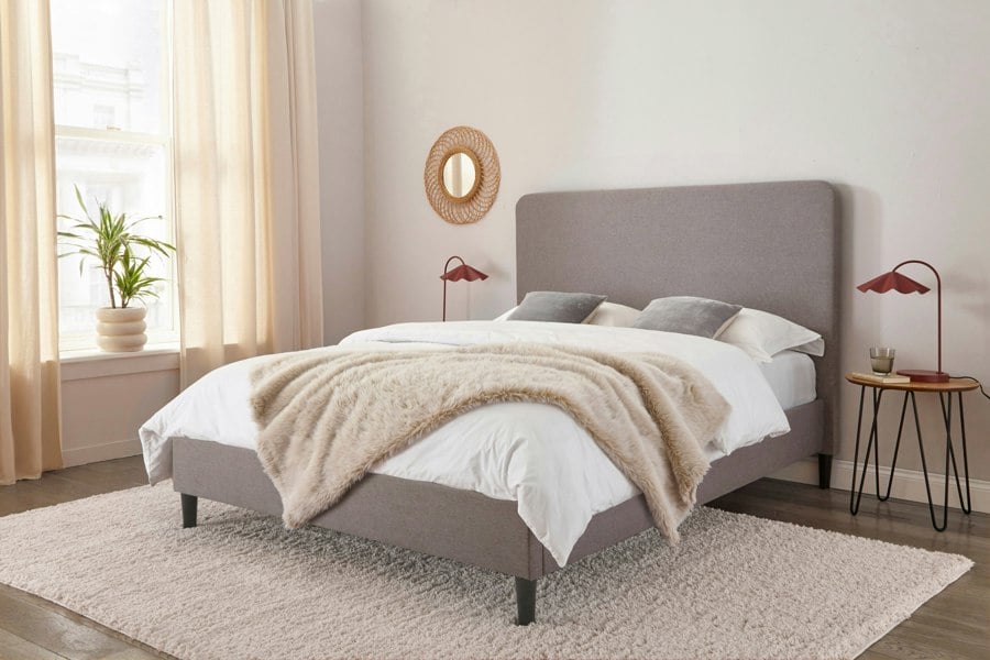 DS Living Novara Grey Upholstered Panel Bed Frame