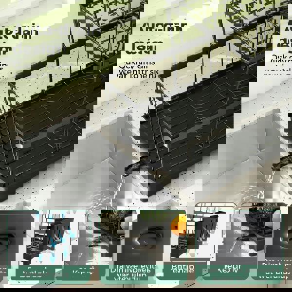 Toque Dish Drying Drainer Rack 3 Tier with Drip Tray Plate Cup Cutlery Holder