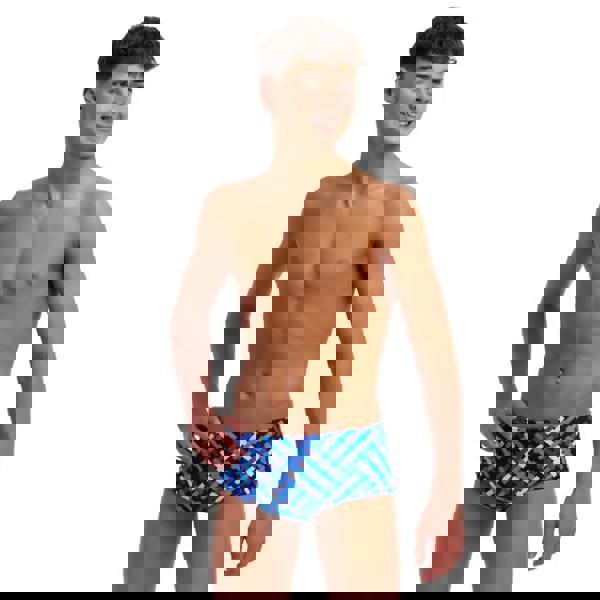 Funky Trunks Boys Sidewinder swim trunks in blue and white plaid