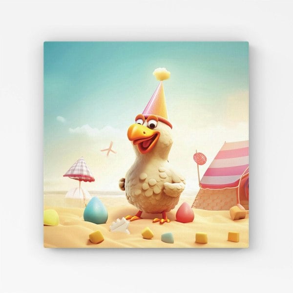 Warren Reed Funky Chicken On A Beach Holiday Canvas