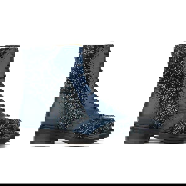 Embassy London Brick Lane Boots - Blue - Women's leather oxford higher ankle boot with brogue detail