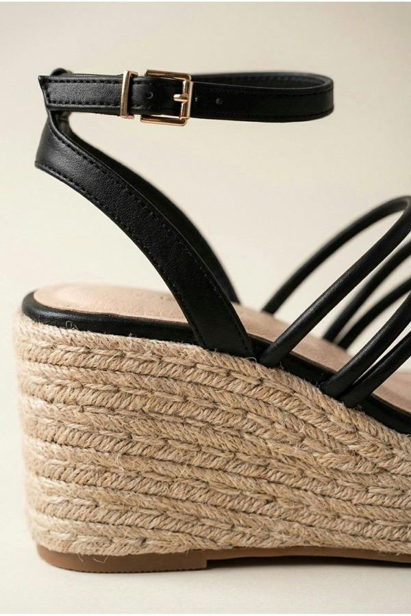 Olivia Womens Strappy Espadrille Platform Sandals - BLACK