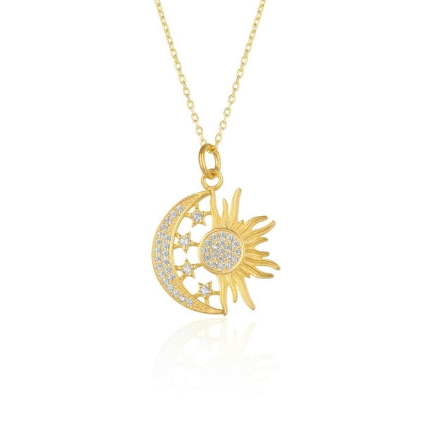 Spero London Sterling Silver Sun and Moon Necklace Pendant