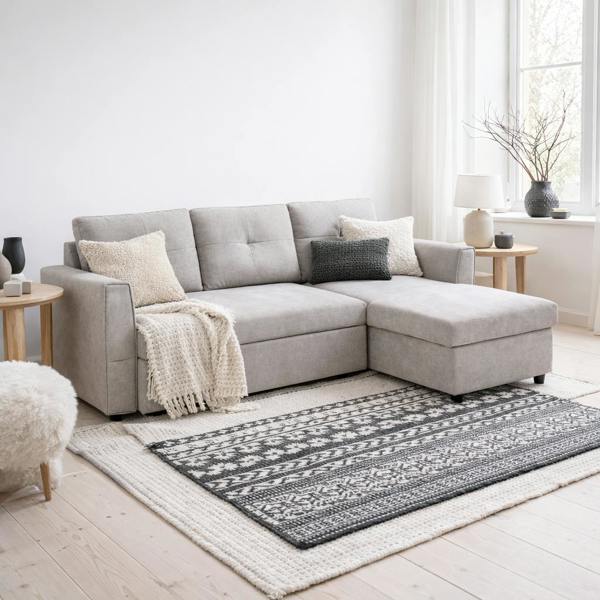 Wyld Haus Kaba Fabric Light Grey 3 Seater Sofa Bed With Hidden Storage