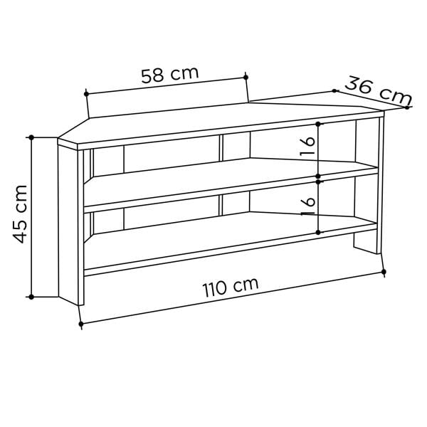 Decortie Thales Corner TV Stand for 32" TVs with Open Shelves & Soft Rounded Edge 110cm Modern Multimedia Console