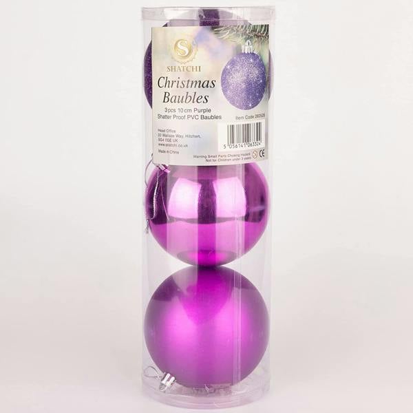Purple Shatterproof Christmas Baubles Pack Sizes for Tree Decorations, 10cm Round Festive Ornaments image 4