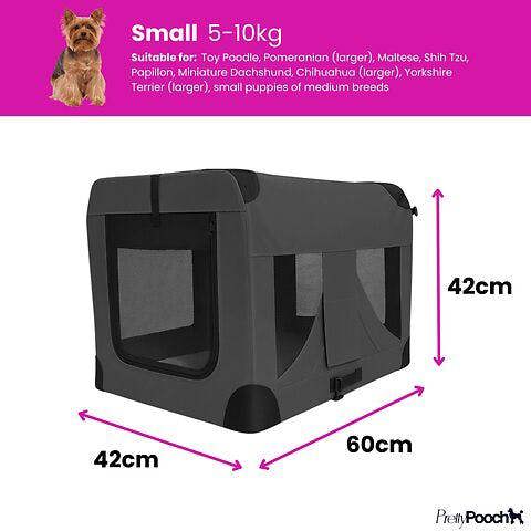 Pretty Pooch Foldable Soft Dog Crate Pet Travel Kennel Small with Steel Frame & 600D Oxford Fabric with Washable Bed & Pop Up Bowl