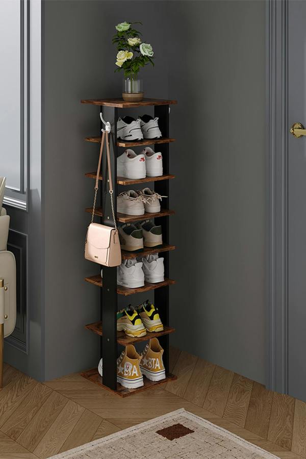 Living and Home 8-Tier Shoe Rack with Hooks for Entryway